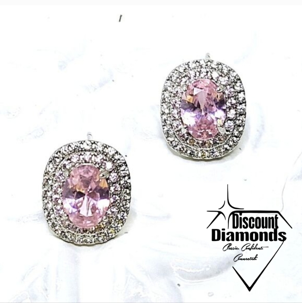 Oval Cut Pink & Clear White Natural Topaz Earrings on 925 Silver
